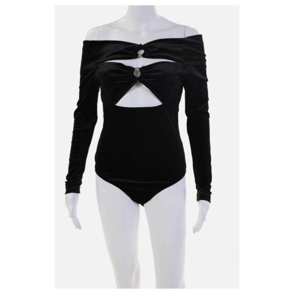 Glamorous Women's Black Velvet Body Suit NWT Xtra Small Revolve Off Shoulder - Picture 2 of 13